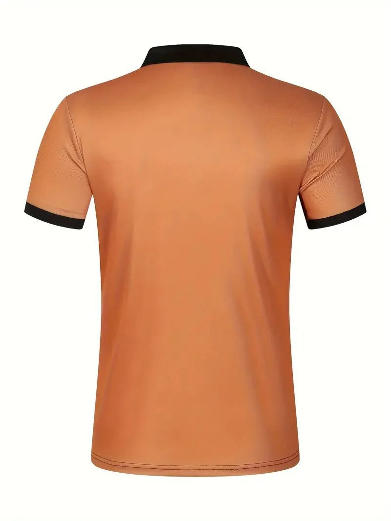 Men's Summer Polo Patchwork Short Sleeve Smart Casual Striped Turn Down Collar Shirt