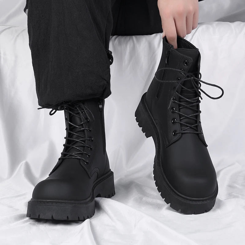 Men's Casual Platform Lace Up Chunky Ankle Boots