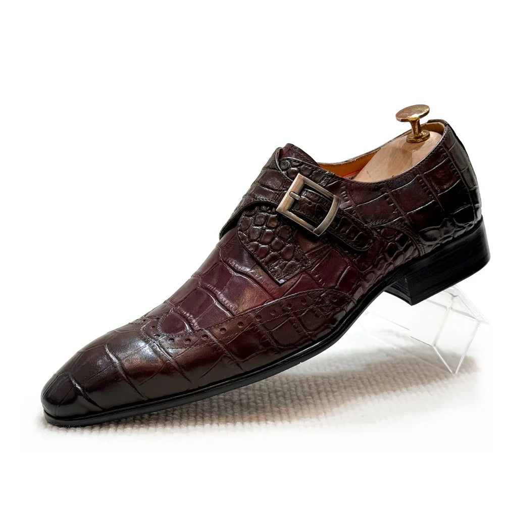 Men's Genuine Leather Wingtip Brogue Loafers - Monk Strap