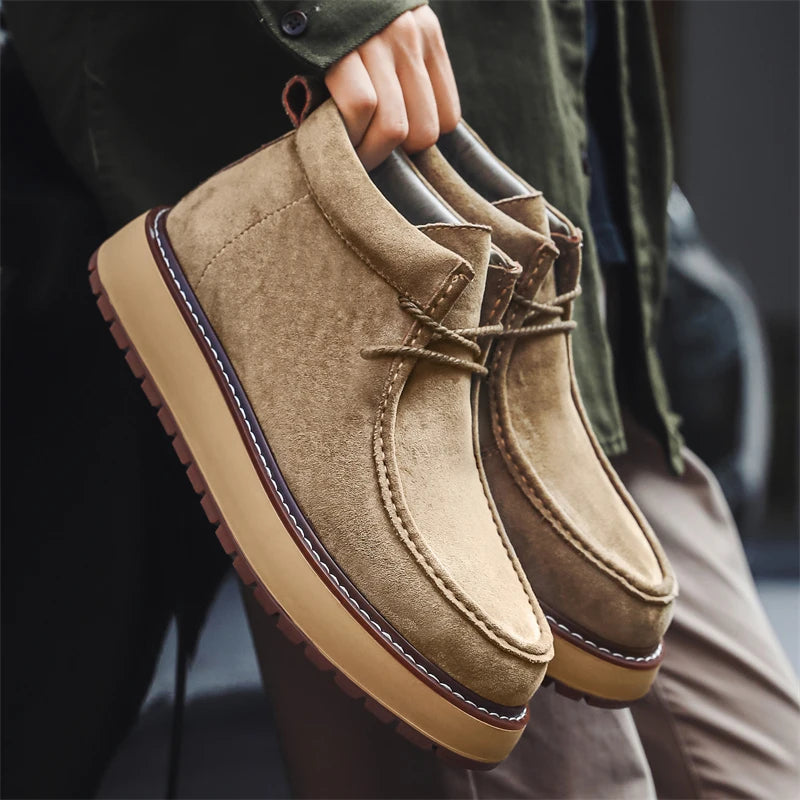 Men's Platform Ankle Boots - Suede Lace-Up Work Boots