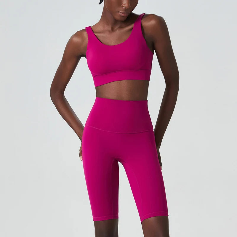 Women's 2-Piece Super Stretch Fitness Set - Short Top & Shorts Yoga Suit