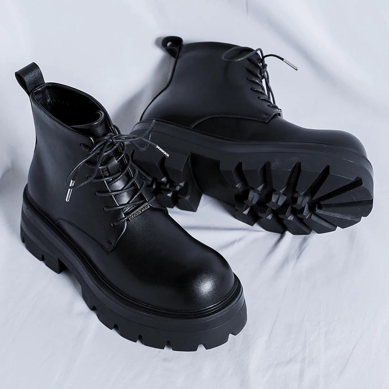 Men's Casual Platform Lace Up Chunky Platform Ankle Boots