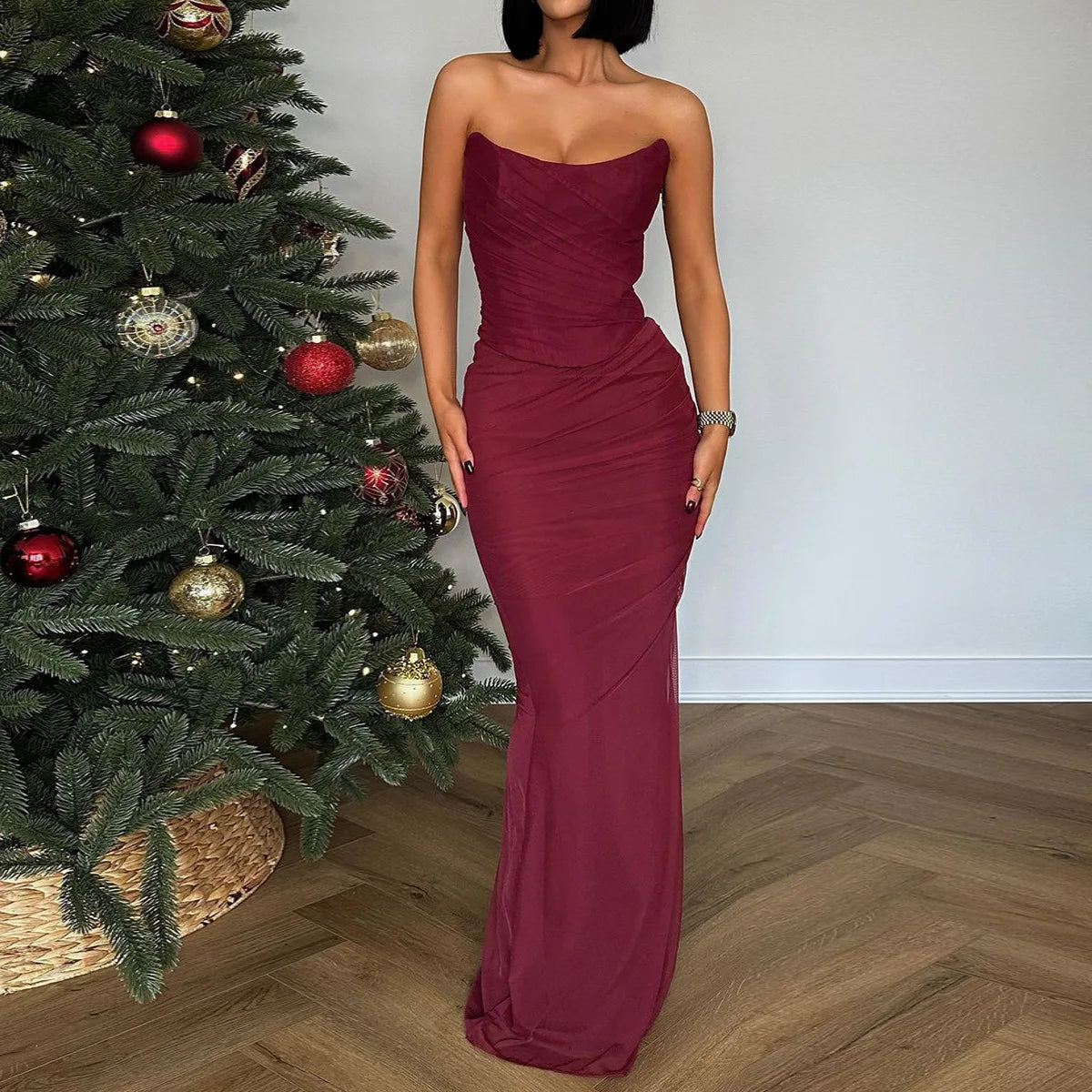 Women's Elegant Floral Print Dress Sets 2 Pieces Outfit Strapless Mesh Corset Top and Skirt Matching Set