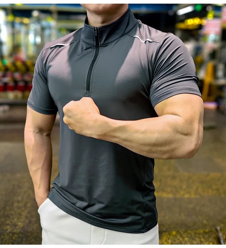 Men's Running Short Sleeve Fitness Muscle Fit Gym Jogging Sports Tennis Elastic Breathable T-Shirt