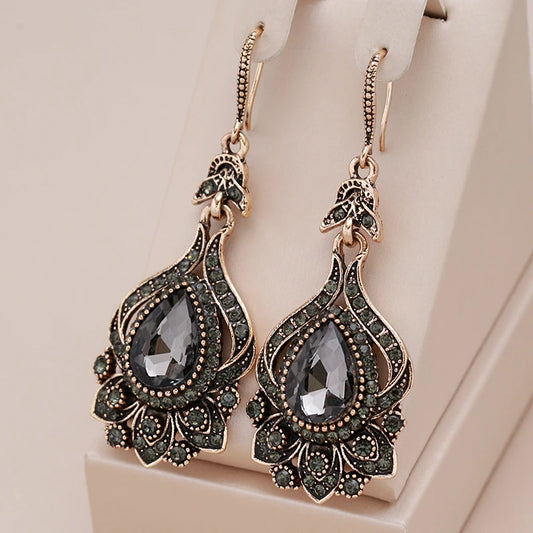 Women's Grey Crystal Antique Gold Colour Drop Earrings