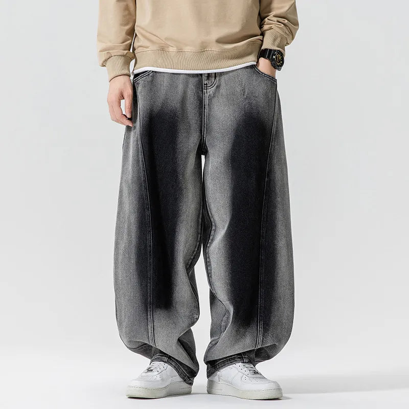 Wide Leg Denim Jeans - Casual Straight Cotton Loose Fit Trousers