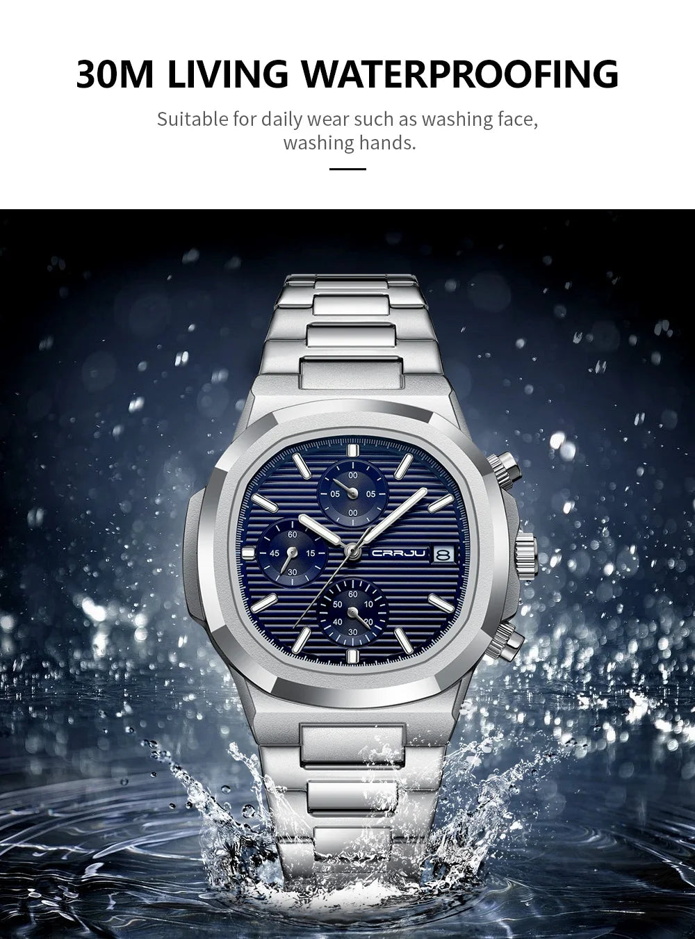 Men's Business Watch - Square Dial Stainless Steel with Luminous Date