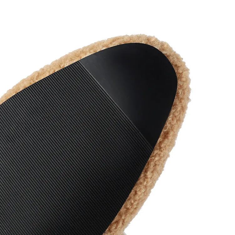 Faux Fur Lined Knee High Boots - 7cm Square Heel Winter Boots