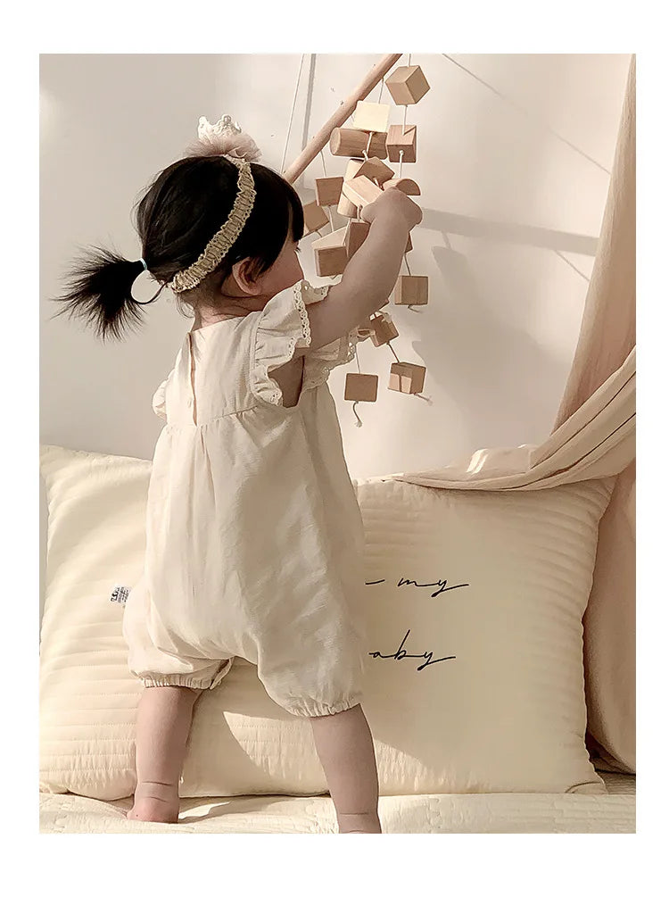 Baby Girls Embroidery Rompers Flare Sleeve Jumpsuit