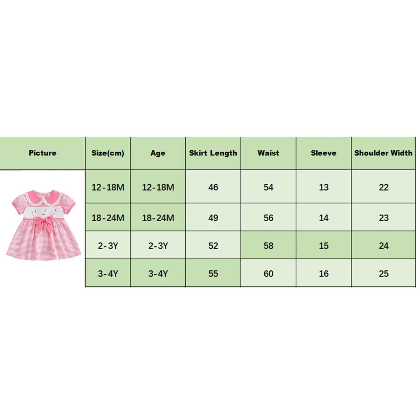 Toddler Girls Plaid Dress - Doll Collar with Rabbit Embroidery (1-4Y)