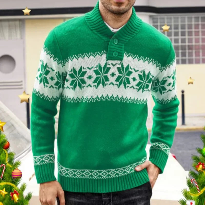 Men's Pullover Long Sleeved Christmas Jacquard Knitted Sweater