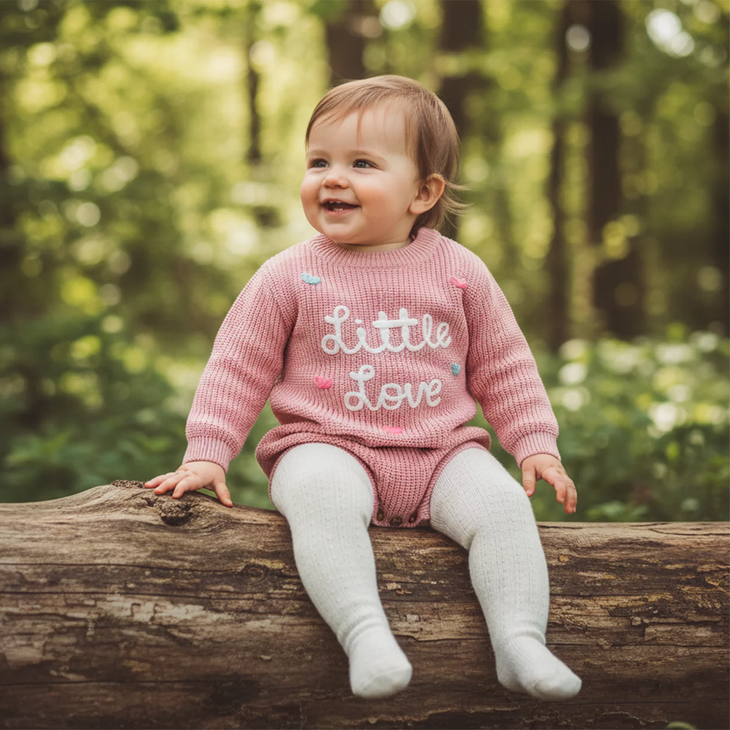 Valentine's Day Baby Knit Romper - Long Sleeve Heart Embroidery Jumpsuit