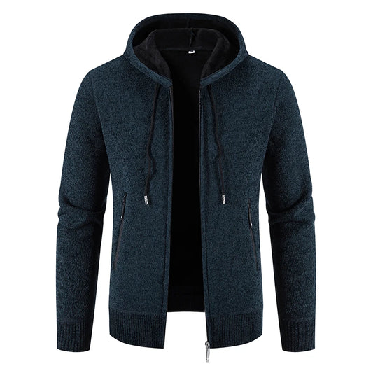 Men's Hooded Fleece Cardigan - Warm Knitted Sweater Jacket with Zipper