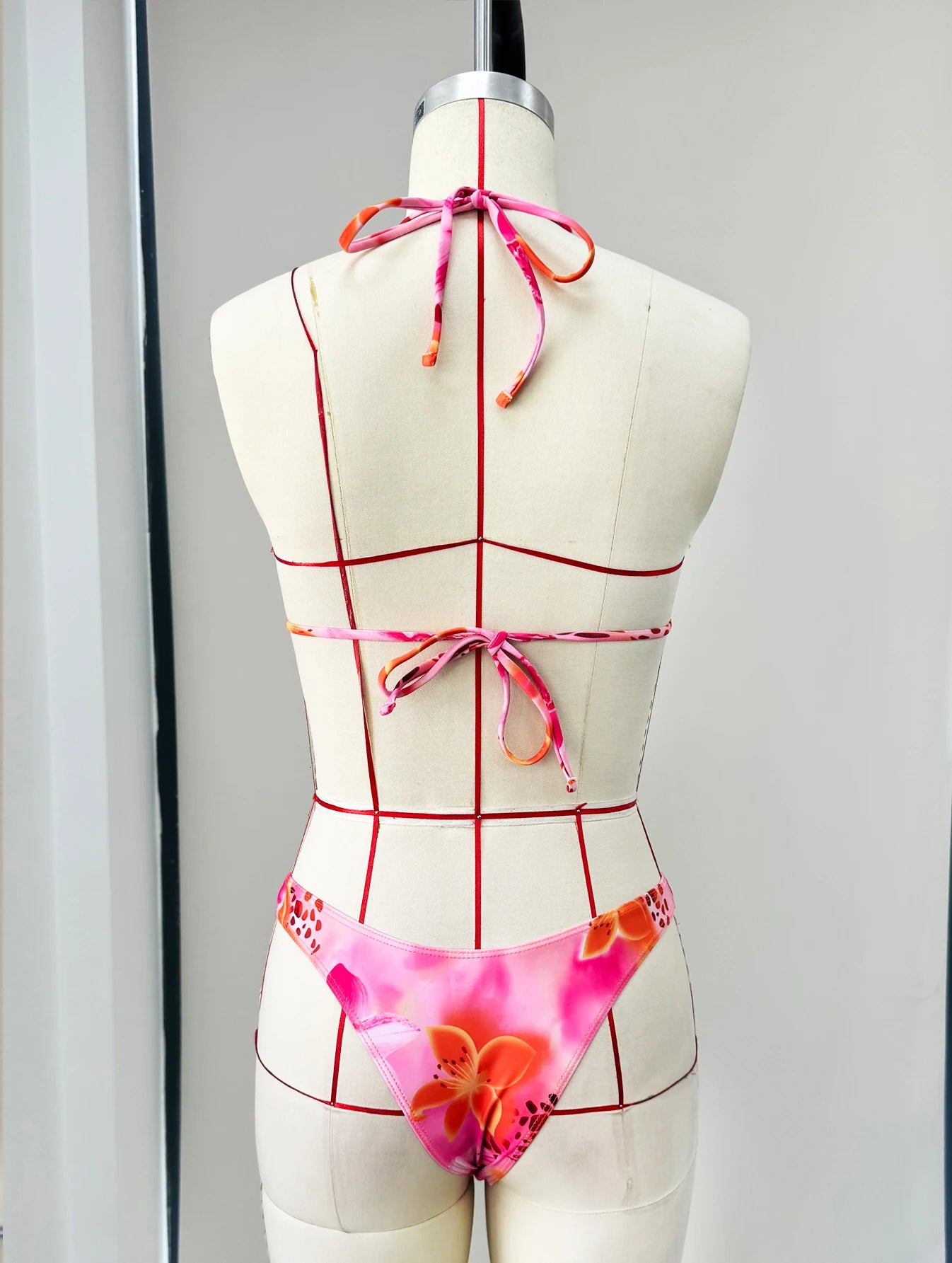 3-Piece Print Bikini Set with V-Neck Skirt Cover-Up