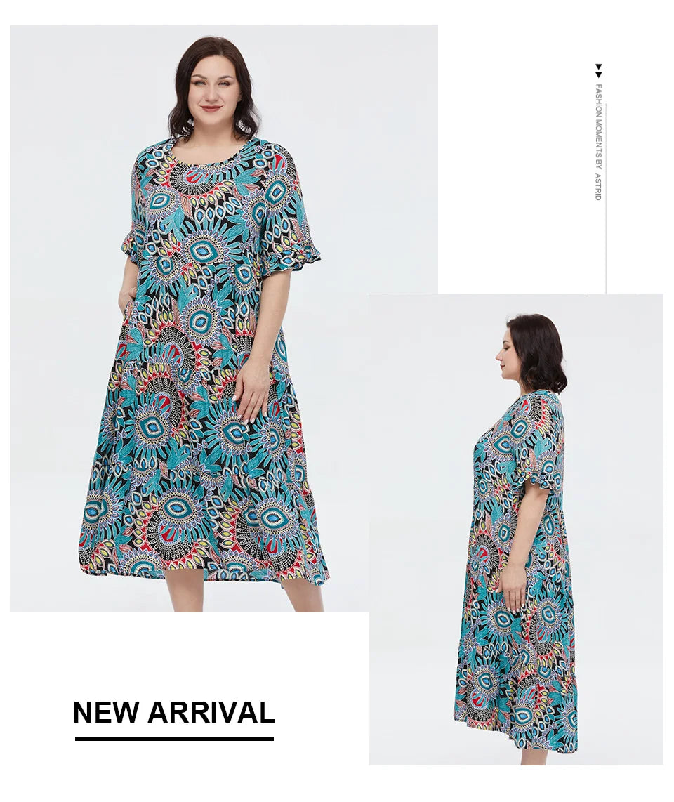 Women's Oversized Floral Print A-Line Midi Dress