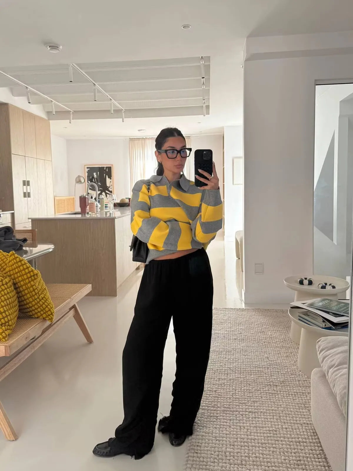 Striped Knit Polo Neck Sweater