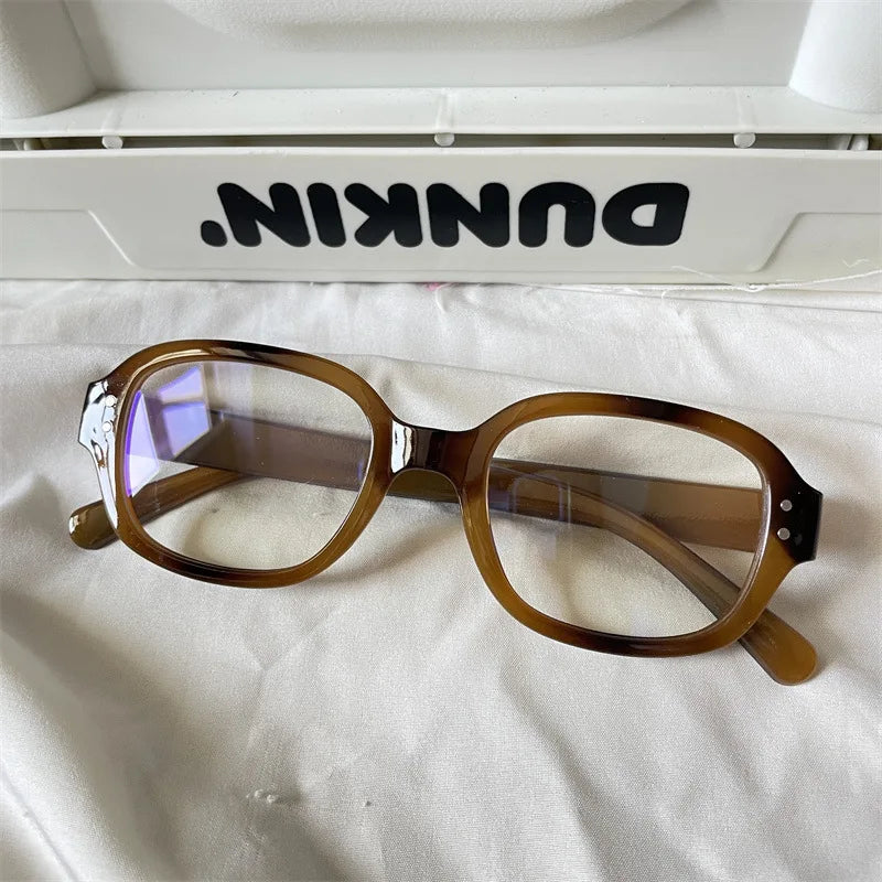 Retro Oval Glasses Frame - Modern Concave Design for Women