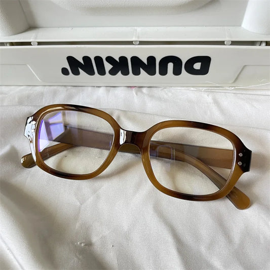 Retro Oval Glasses Frame - Modern Concave Design for Women