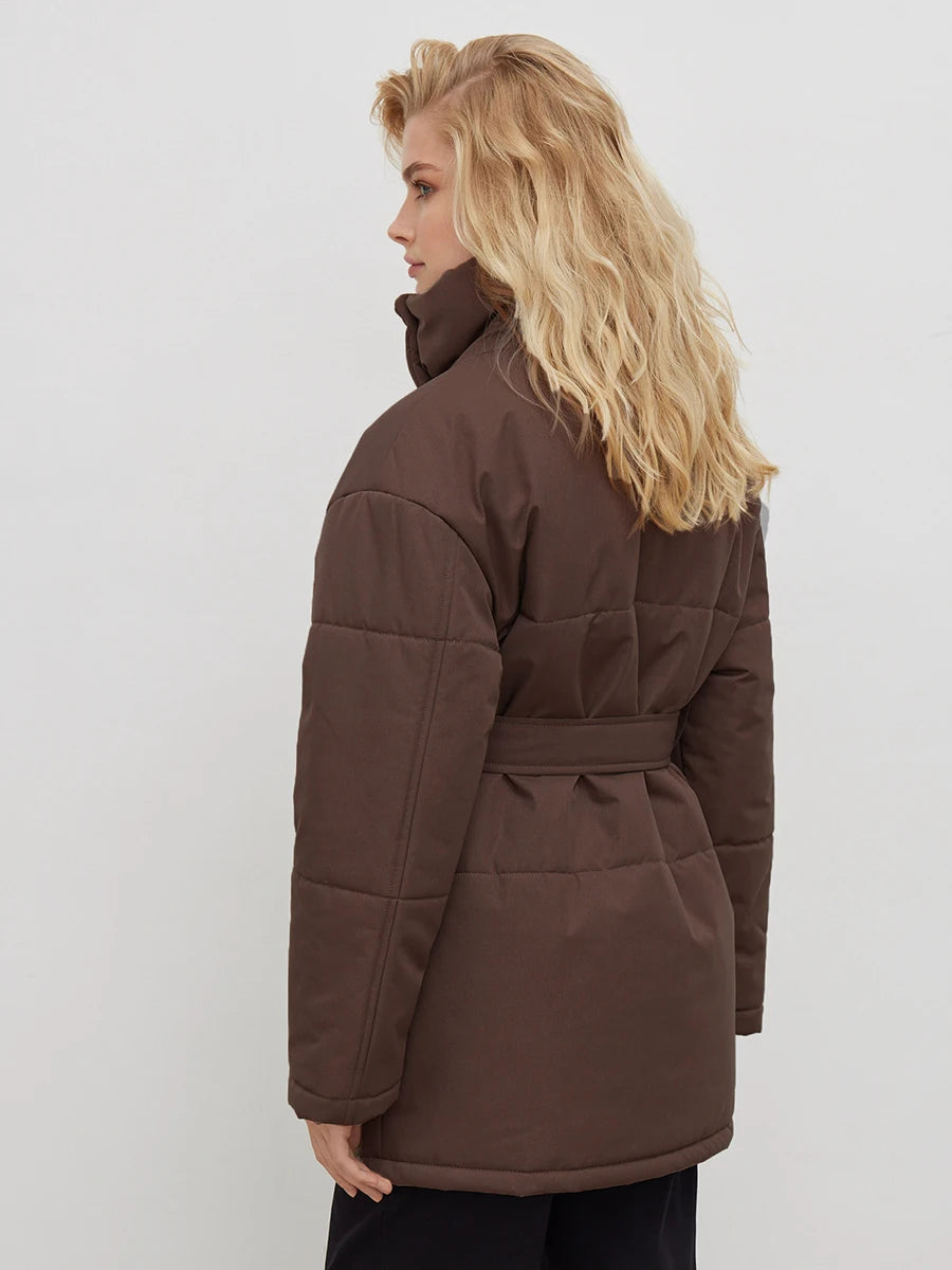 Women's Quilted Loose Parkas Coat Vintage Belted Puffer Jacket