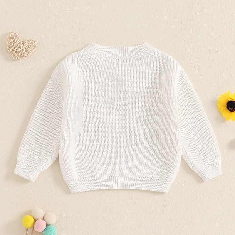 Mommy and Me Matching Baby Girls Sweaters 0-6Y Ribbed Long Sleeve Letter Embroidery Knit Top