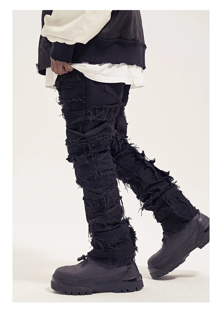 Men's Ripped Denim Straight Patchwork Baggy Jeans