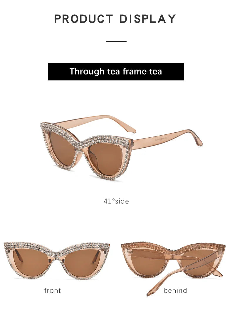 2 Pairs Vintage Cat Eye Sunglasses with Rhinestones Women Fashion Decor Shades Trendy Outdoor Sunglasses