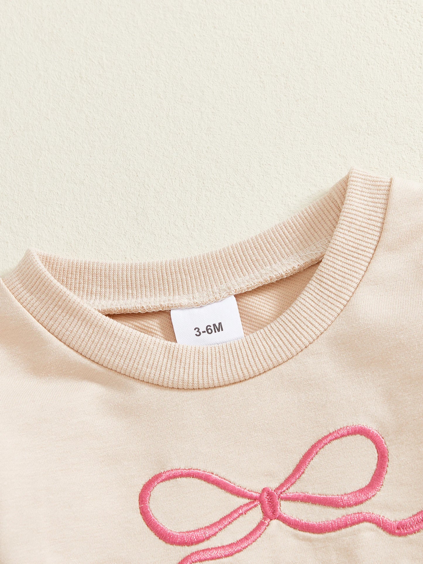 Toddler Baby Girls Outfit Set - Bow Letter Embroidered Sweatshirt & Pants 0-3Y