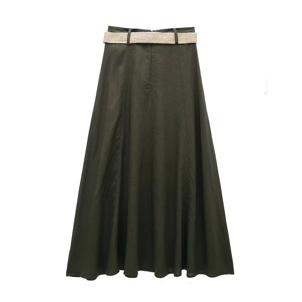 Summer Women's Casual Versatile Temperament Long Skirt With Belt