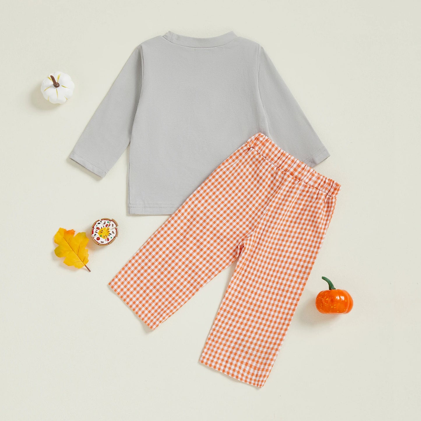 Toddler Boys Halloween Clothes Set - Ghost Embroidery Sweatshirt & Plaid Pants (0-4Y)