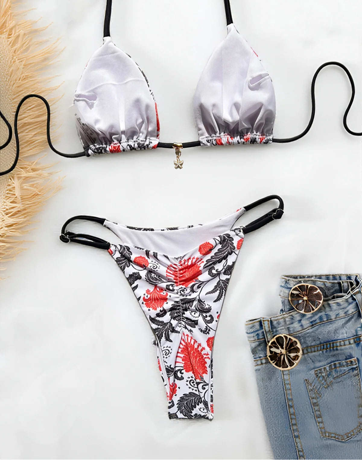 Women's Printed Halter Bikini Swimwear Swimsuit Two-pieces Bikini Set