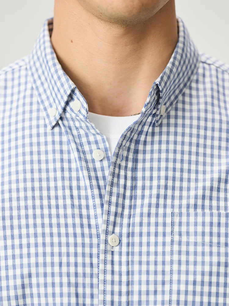 Men's Spring Oversize 170gsm Liquid Ammonia Finish 100% Cotton Fabric Checked Plaid Casual Shirt