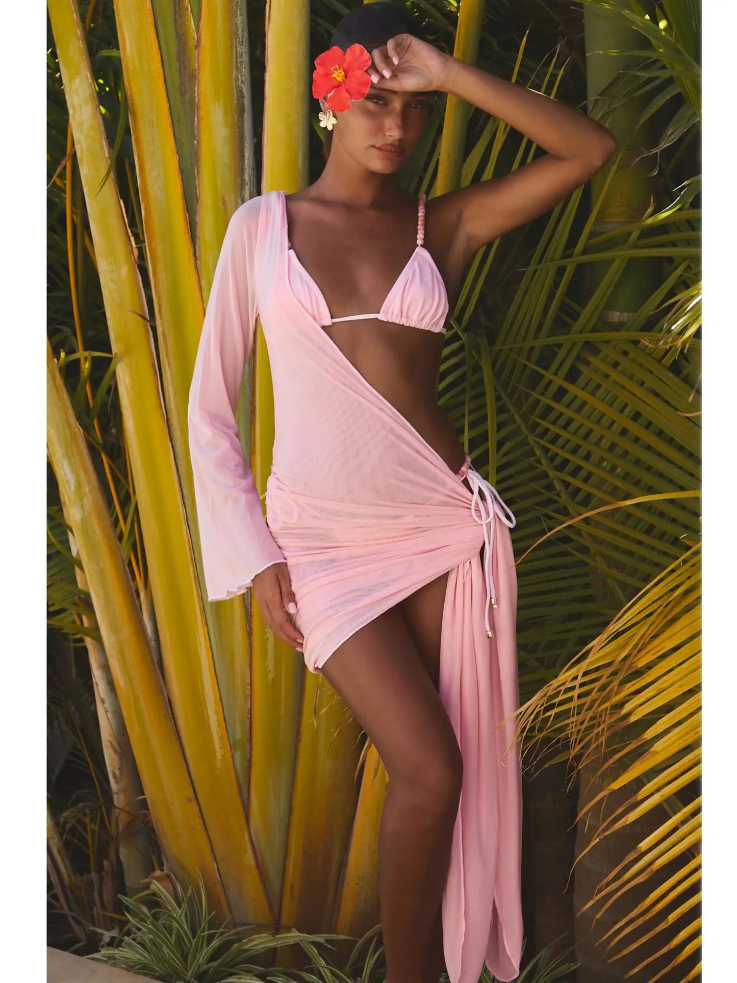 Women's 3-Piece Mesh Bikini Set with Cover-Up - Halter Style with Tube Top
