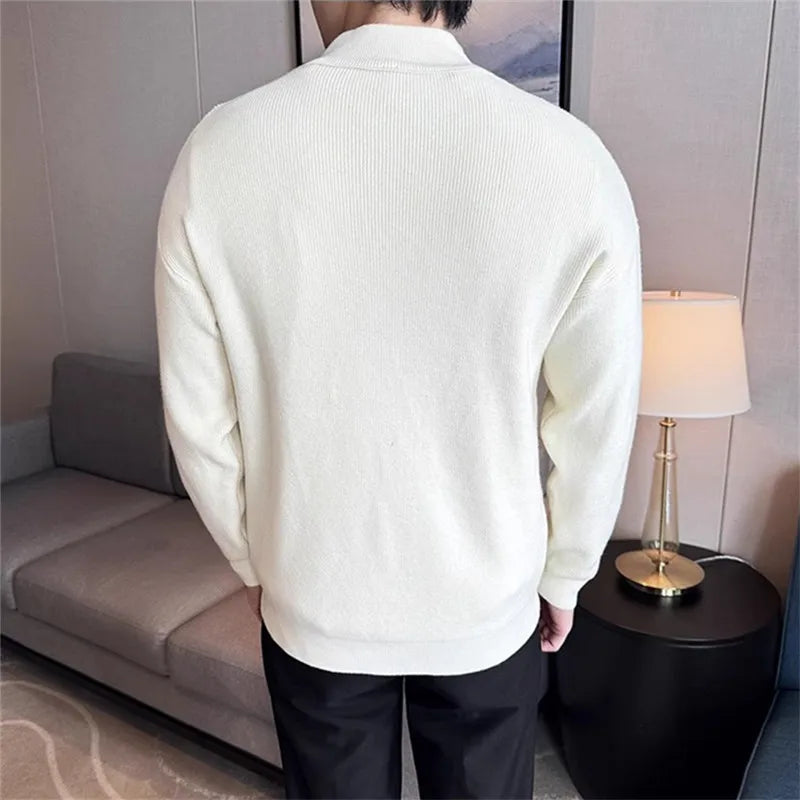 Men's Slim Fit Stand Collar Cardigan - Autumn Winter Zip-Up Knitted Sweater