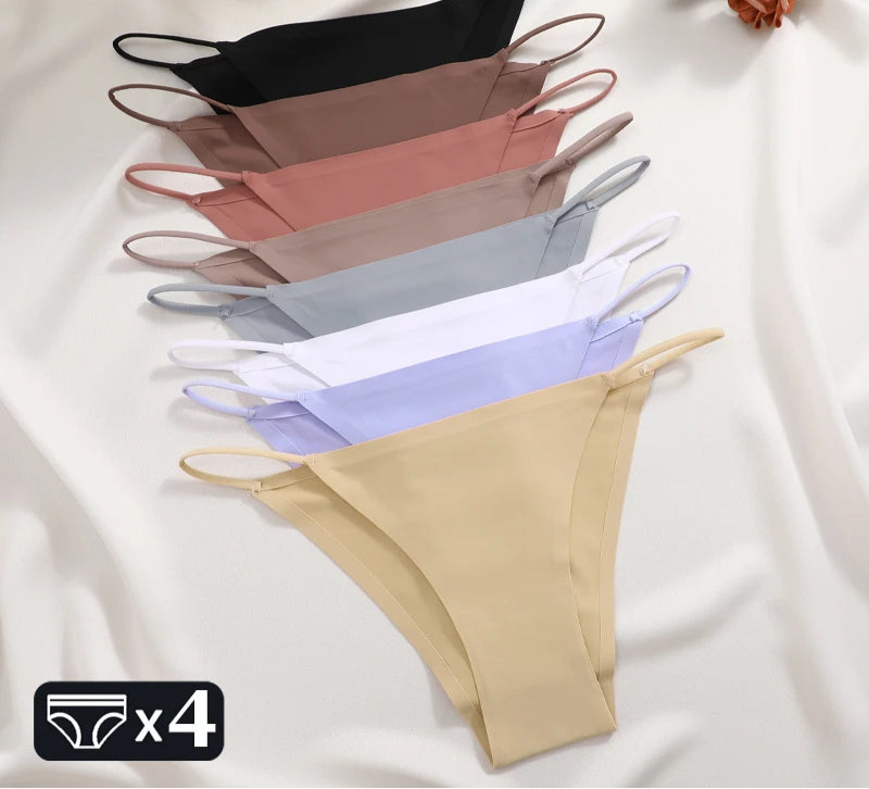 Women's 4Pcs/set Seamless Underwear Ice Silk Briefs Panties Thin Strap Lingerie