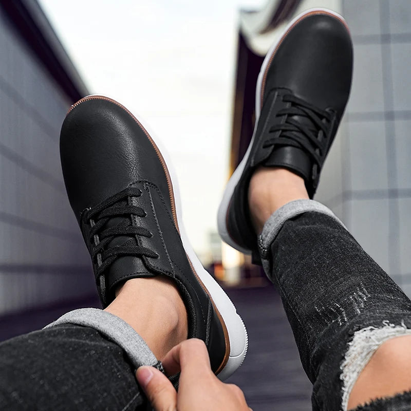 Men's Casual Leather Lace-up Flat British Comfortable Shoes
