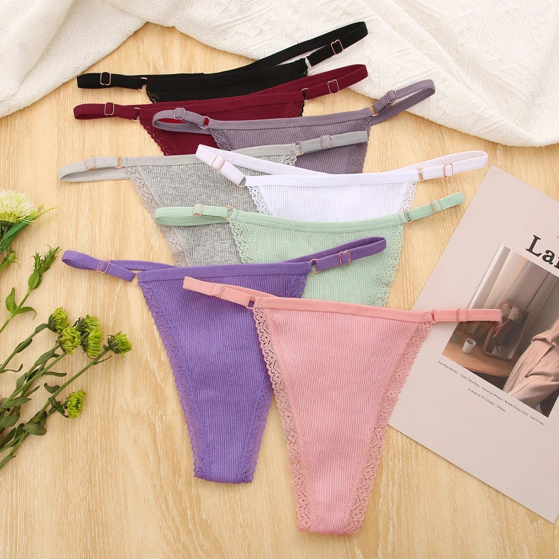 Women's Cotton Thongs 4-Piece Set - Adjustable Waistband Low-Rise Underwear