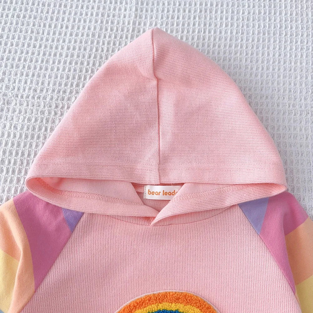 Girls Autumn Princess Rainbow Colourful Hooded Dress
