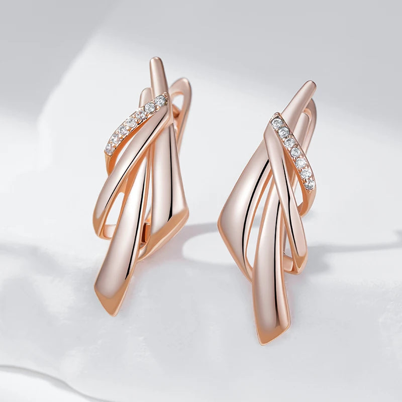 Elegant Geometric Drop Earrings - Rose Gold