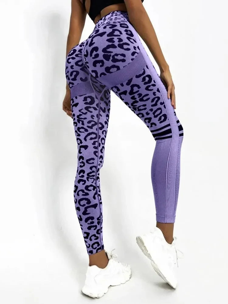 Women Leopard Seamless Yoga Pants High Waist Lifting Hip Tight Running Sports Leggings