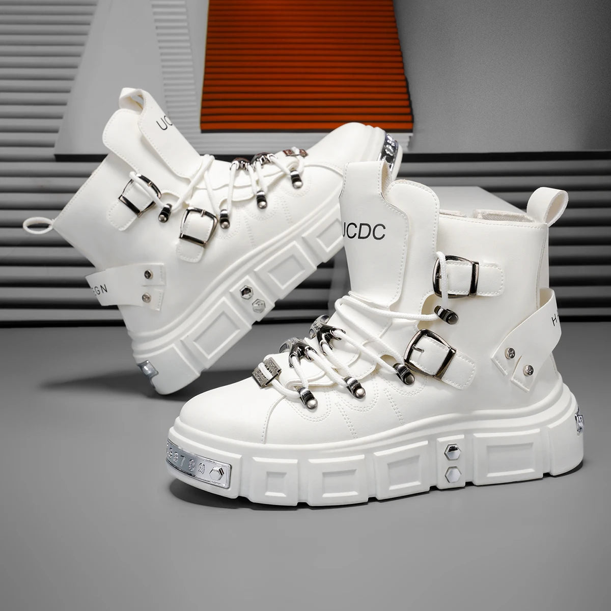 Men's High-Top Platform Sneakers - Metal Detail Skateboard Boots