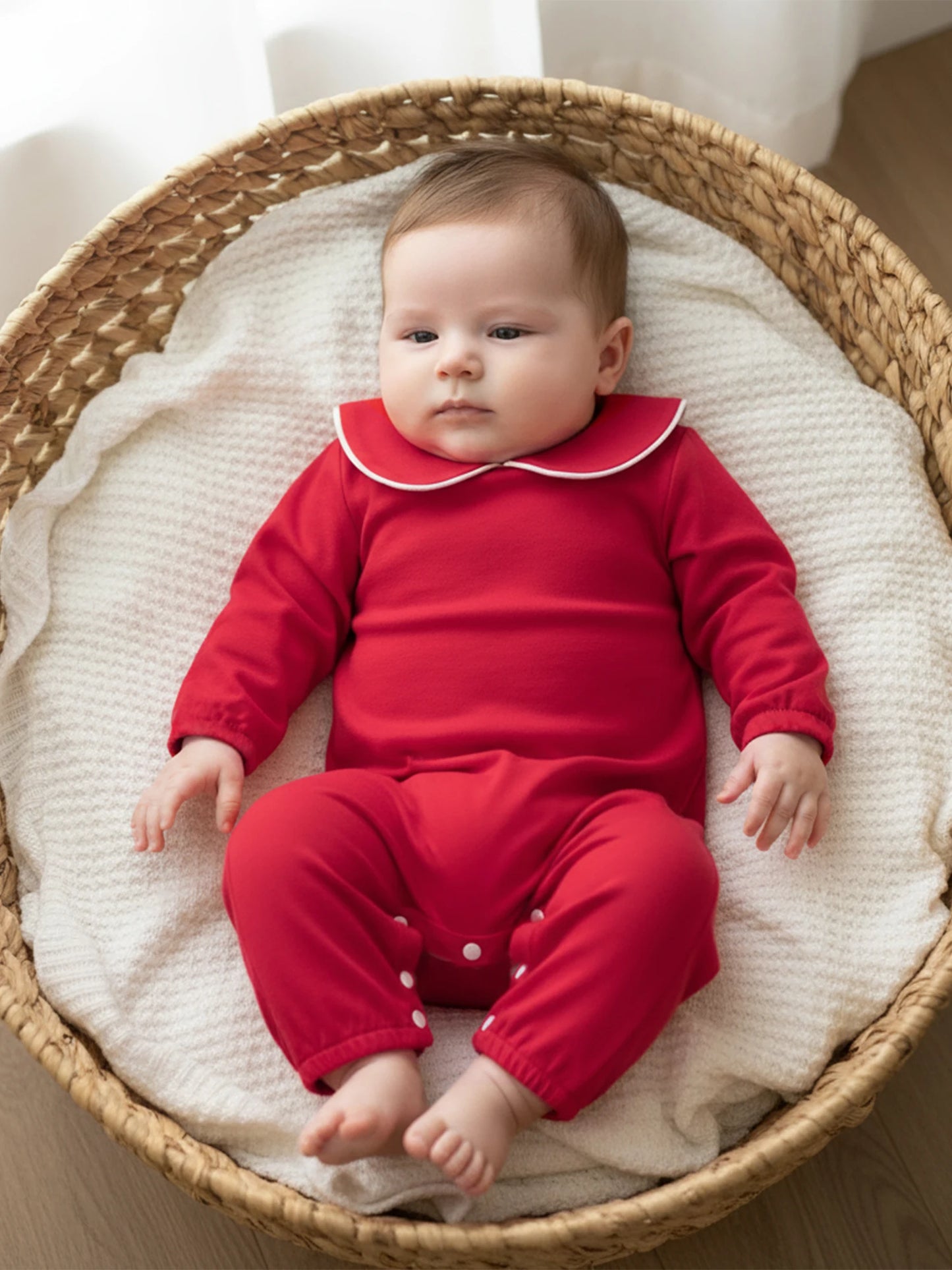 Baby Girls Boys Autumn Winter Long Sleeve Doll Collar Snap Closure Romper Jumpsuit