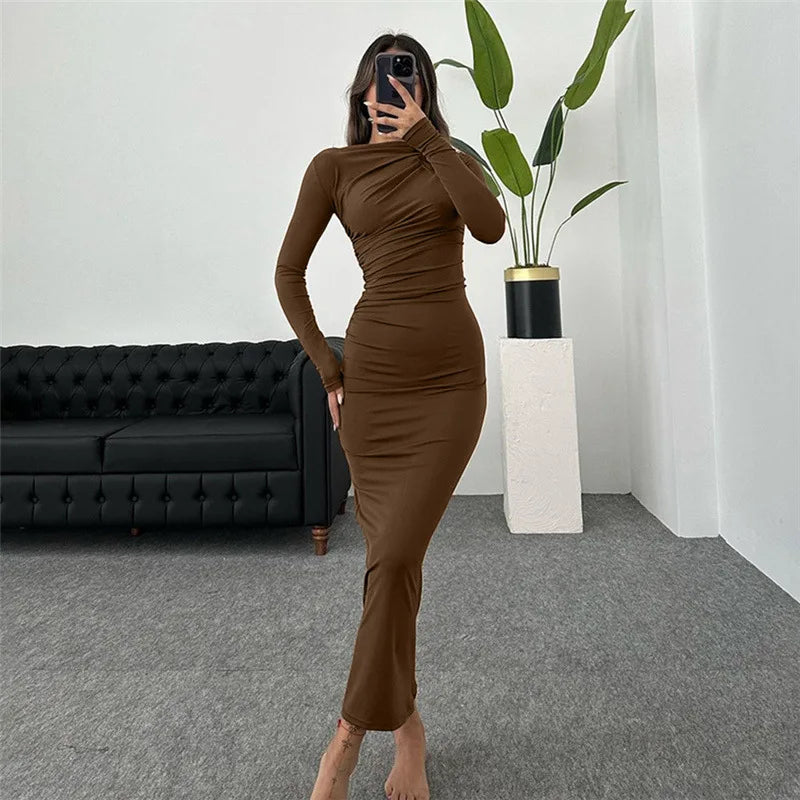 Women's Elegant Ruched Long Bodycon  Party Dress