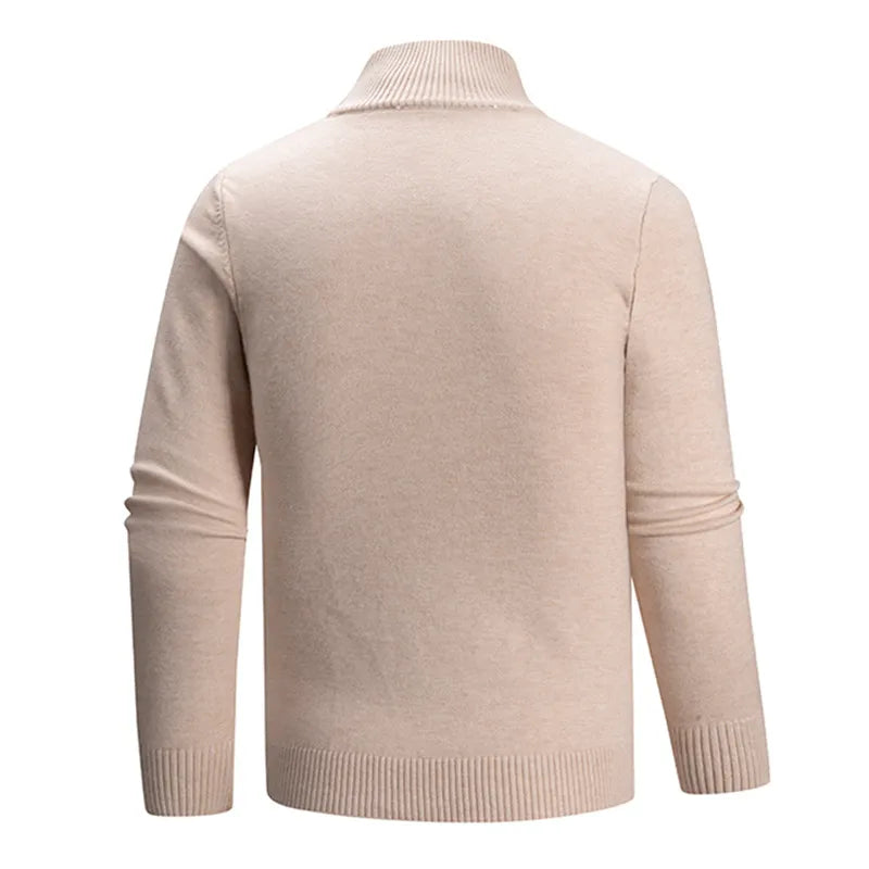 Solid Colour Half-Zip Stand Collar Knitted Sweater