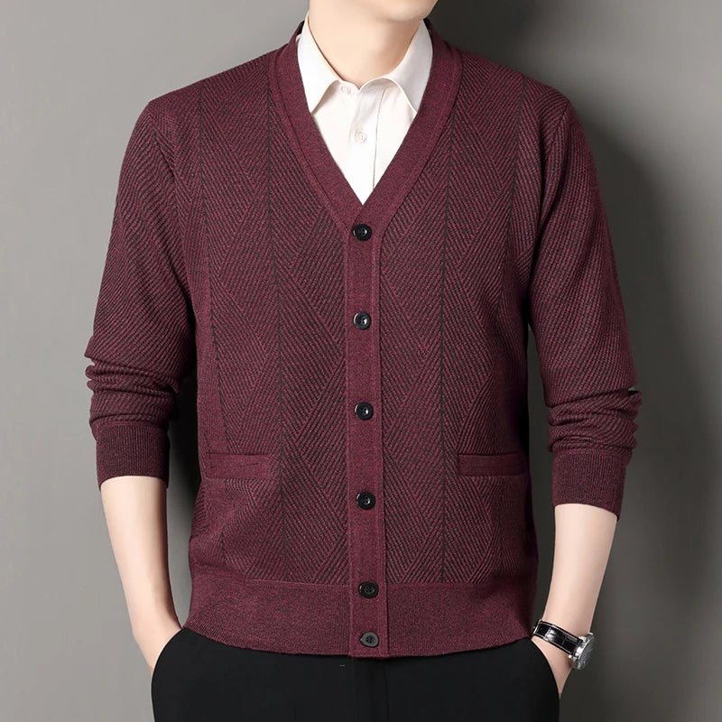 Winter Warm V-Neck Fleece Lined Knit Cardigan