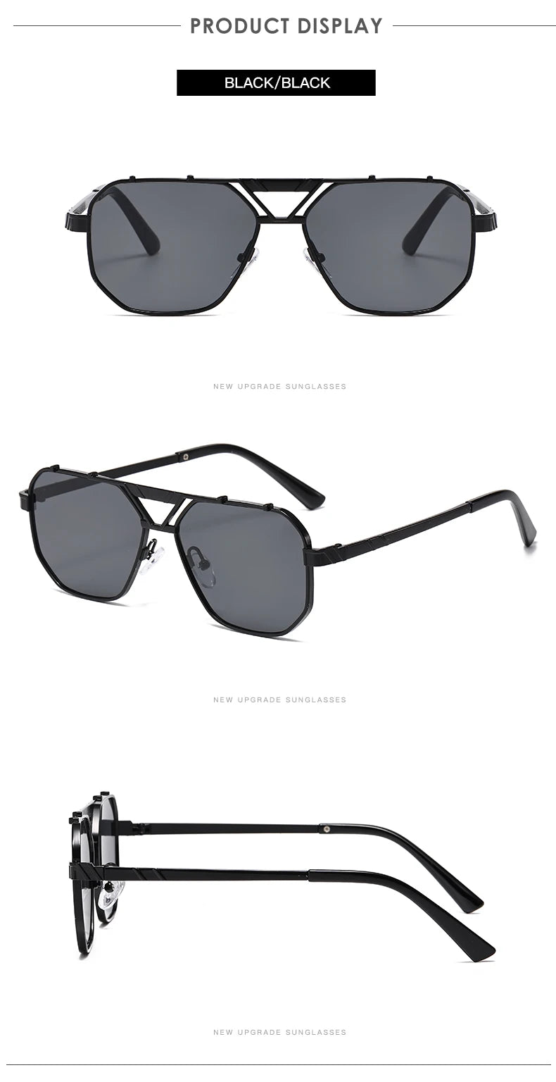 Unisex 1/2pcs Vintage Metal Double Bridges Square Sunglasses UV400