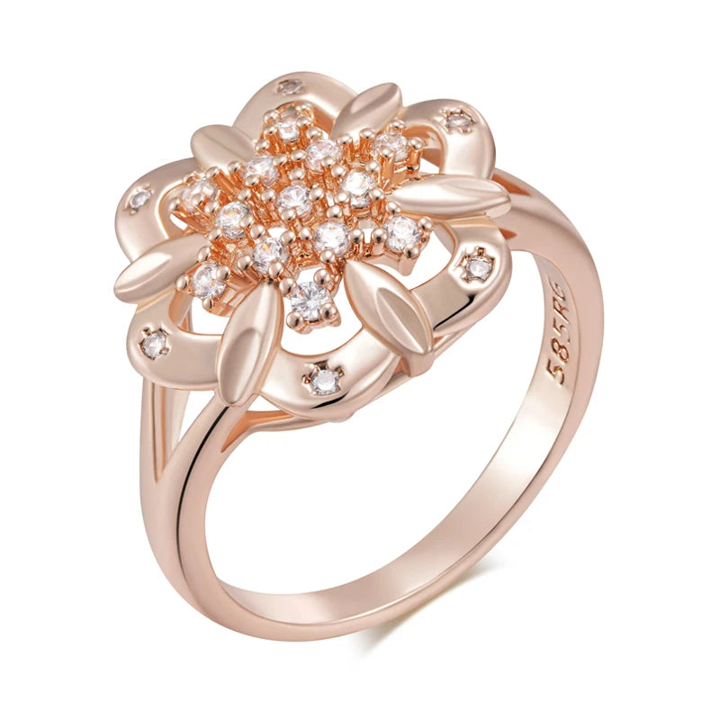 Unique Crystal Flower Wedding Ring - Rose Gold