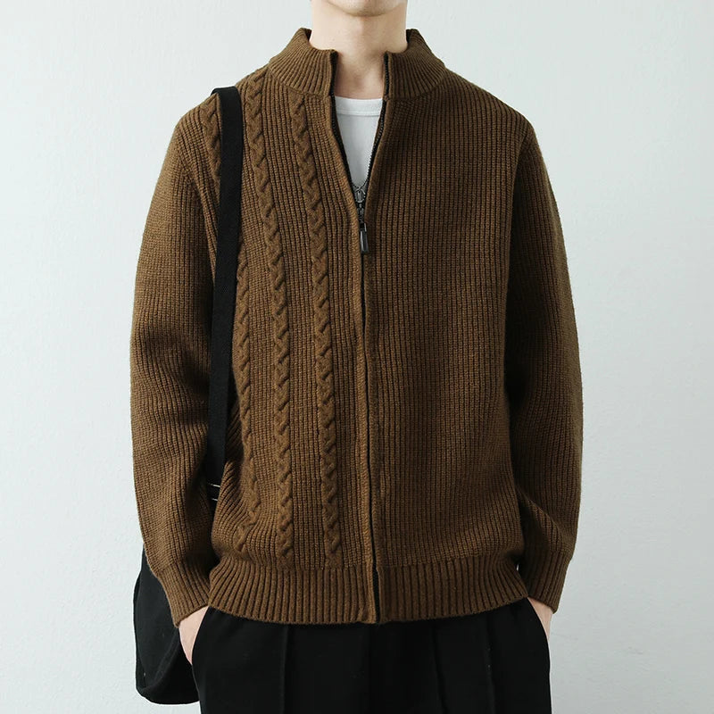 Men's Knitted Cardigan - Stand Collar Zip-Up Sweater Jacket