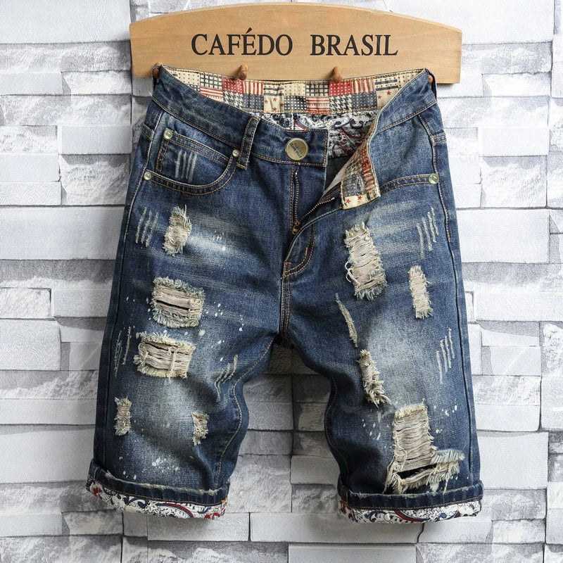 Men's Ripped Hole Denim Shorts