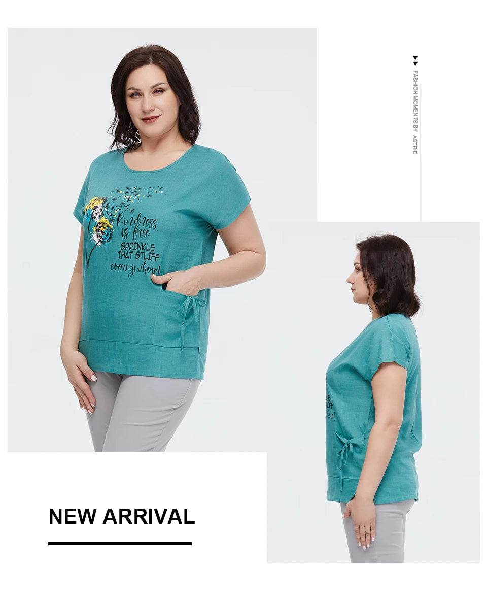 Women's Oversized Cotton Linen Floral Print T-Shirt – Short Sleeve