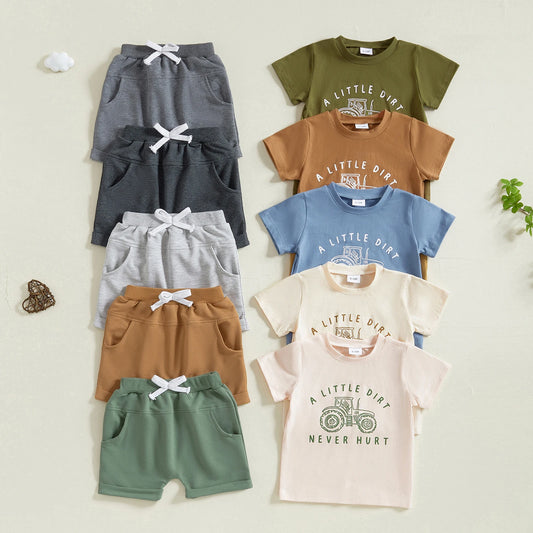 0-4Y Infant Baby Boys Summer Casual Clothes Set Cartoon Letter Print Short Sleeve T Shirt and  Shorts